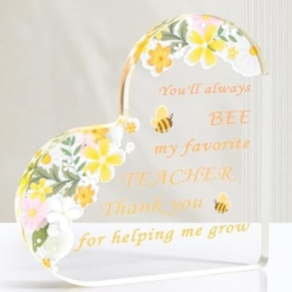 Teacher Appreciation Gifts for Women / Men Thank You Engraved Acrylic Heart Bee - Picture 1 of 3